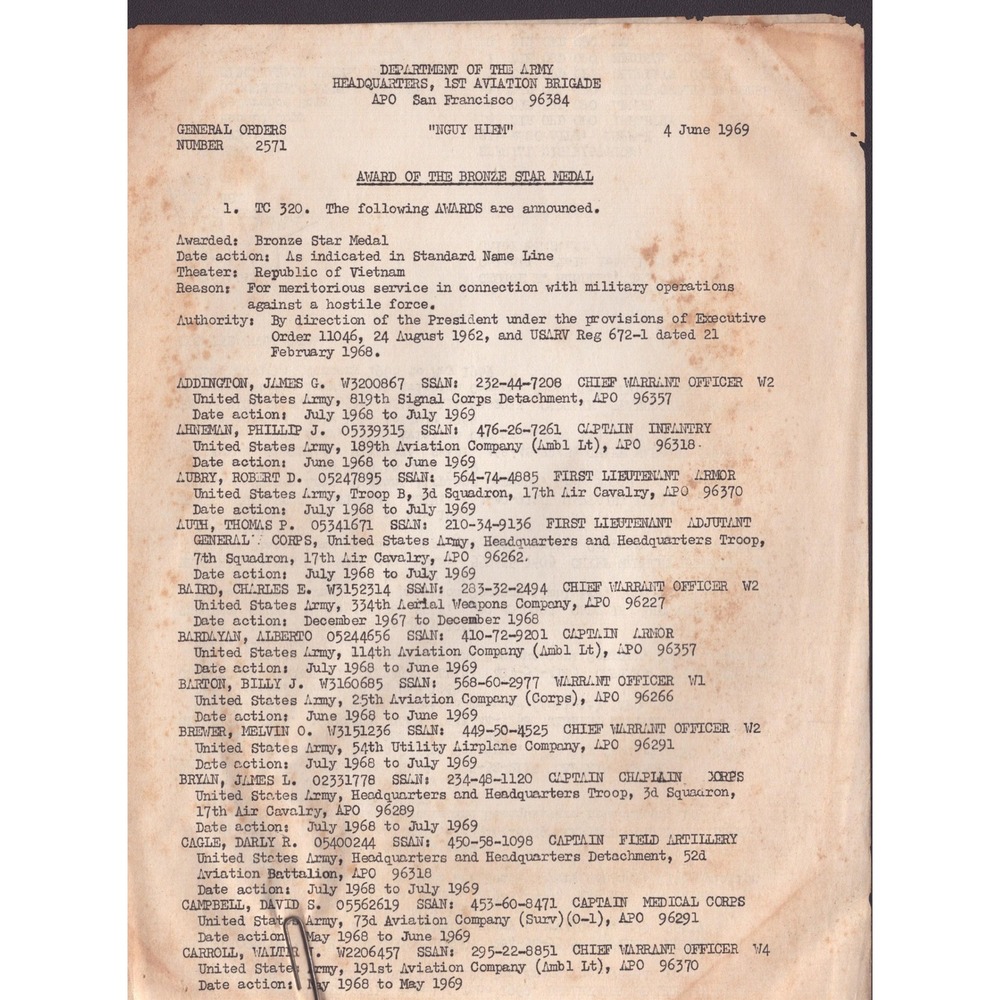 1969 Bronze Star Medal Citation Captain David R. Coffin US Army Vietnam War - Picture 2 of 3